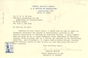 Letter from United States Office of Education to W. E. B. Du Bois