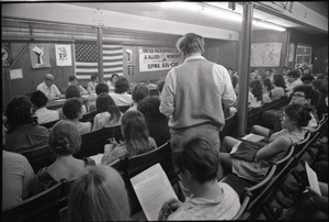 Student Mobilization Committee to End the War in Vietnam meeting against SDS violence: view over audience of speakers