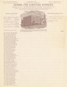 School for Christian Workers Letterhead, c. 1887