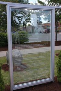 The Springfield College panel in the Monument to the First Game of Basketball on Mason Square