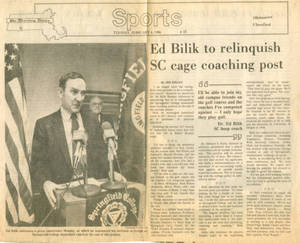 Ed Bilik to relinquish SC cage coaching post (February 4, 1986)