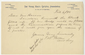 Letter from Thomas D. Patton to Jacob T. Bowne (Feb. 6, 1890)
