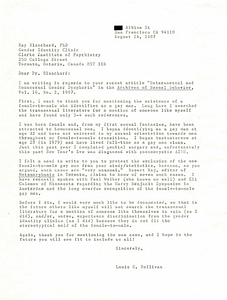 Correspondence from Lou Sullivan to Ray Blanchard (August 24, 1987)
