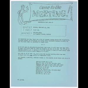 Flier for Washington Park Area #7 meeting on February 17, 1964