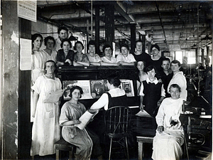 A.E. Little and Company, shoe manufacturer; stitching room, 70 Blake Street