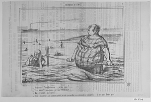 - Monsieur Prudhomme..... je me noie!... - Très bien!... madame, je vais recueillir..... - Ma personne... oh! merci!.... - Non, madame...., ne nageant point, je vais recueillir vos dernières volontés..... je ne puis faire plus!......