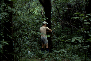 Charles Wall (Class of 1997) cores a red maple (Acer rubrum) sample tree in Permanent Plot 0443.