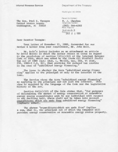 Letter to Senator Tsongas regarding a forwarded letter of Mr. John Holt ...