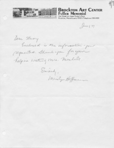 Letter to Dear Stacey from Marilyn Hoffman
