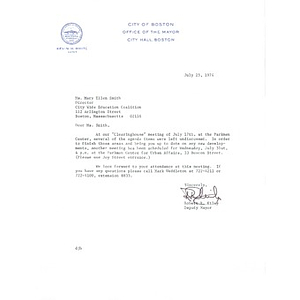 Letter, Office of the Mayor, July 25, 1974.
