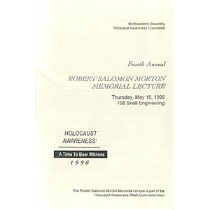 Robert Salomon Morton Memorial Lecture, 1996.