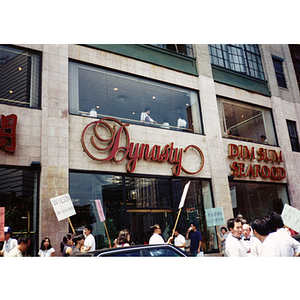 Demonstrators outside Dynasty Restaurant