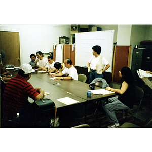 Meeting with Lei Jing Restaurant construction workers at the Chinese Progressive Association headquarters