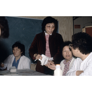 Participants at a garment workers' meeting