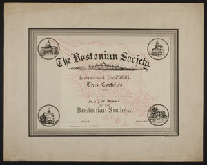 Bostonian Society membership certificate