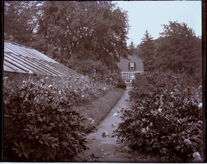 View of the garden and greenhouses of the John Crehore House, Milton, Mass.