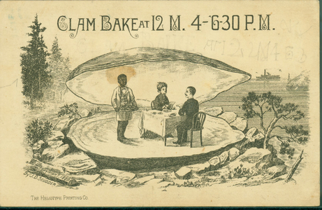 Trade card for Melville Garden clambake, Crow Point, Mass., 1880