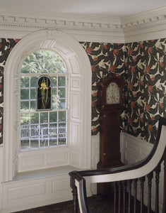 Stairway landing with tall clock and window, Sarah Orne Jewett House, South Berwick, Maine