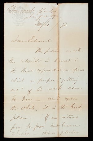 [John G.] Barnard to Thomas Lincoln Casey, January 4, 1870