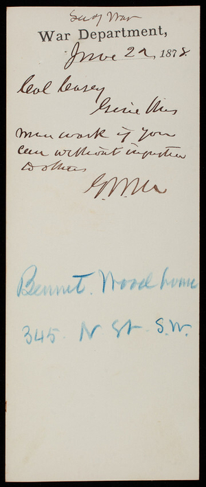 Bennet Woodhome to Thomas Lincoln Casey, June 22, 1878