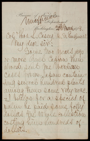 Admiral Aurmen to Thomas Lincoln Casey, March 20, 1878
