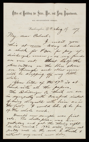 Bernard R. Green to Thomas Lincoln Casey, August 19, 1887 (1)