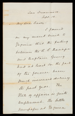 [George H.] Mendell to Thomas Lincoln Casey, September 12, 1889 ...