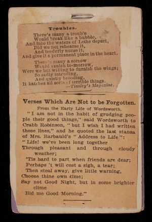 Newspaper clippings: Troubles; Verses which are not to be forgotten