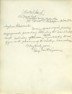 Letter from Benjamin Smith Lyman to James Reed