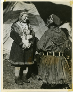 Lapp women at the tent, north Norway