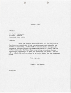 Letter from Mark H. McCormack to W. H. Makepeace