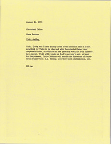 Memorandum from Hans Kramer to Cleveland office