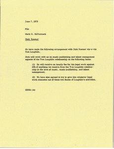 Memorandum from Mark H. McCormack to Dick Roemer file