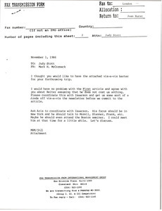 Fax from Mark H. McCormack to Judy Stott