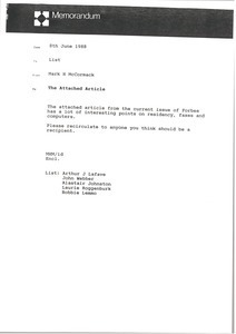 Fax from Mark H. McCormack concerning the attached article