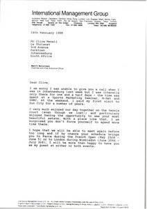 Letter from Mark H. McCormack to Clive Menell