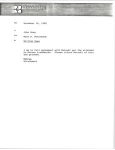 Memorandum from Mark H. McCormack to John Oney