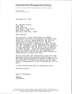 Letter from Mark H. McCormack to Masaaki Morita