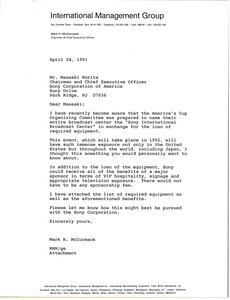 Letter from Mark H. McCormack to Masaaki Morita