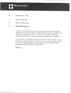 Memorandum from Mark H. McCormack to Sarah Wooldridge