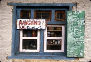 Window, sign, and restaurant menu of Rangding Lodge, near Japanese hotel
