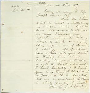 Letter from J. A. Durnham to Joseph Lyman