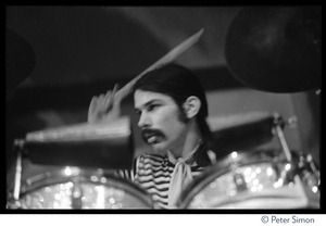 Mickey Hart playing drums during Grateful Dead concert at the Ark