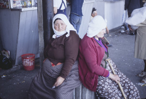 Closeup of Albanians at Skopje bus station