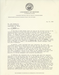 Letter from James A. Ciarlo to Judi Chamberlin