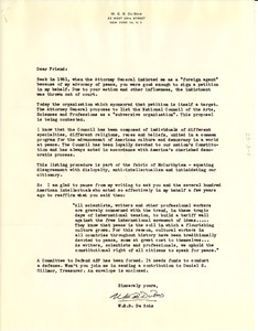 Circular letter from W. E. B. Du Bois to unidentified correspondent