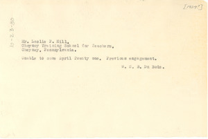 Telegram from W. E. B. Du Bois to Cheyney Training School for Teachers ...