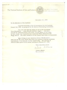 Letter from National Institute of Arts and Letters to W. E. B. Du Bois