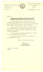 Letter from Ghana Young Pioneers to Mrs. W. E. B. Du Bois