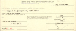 Check stub from Corn Exchange Bank Trust Company to W. E. B. Du Bois